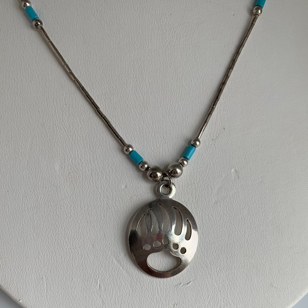 Sun West Silver Co 925 Bear Paw Turquoise Necklace